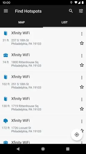 Xfinity WiFi Hotspots Screenshot