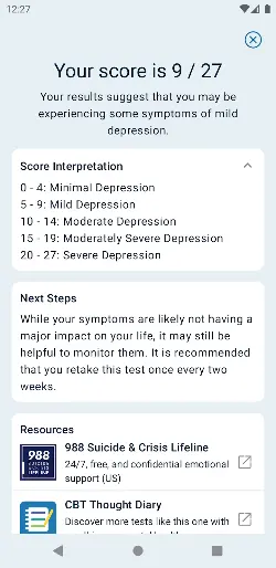 Depression Test Screenshot